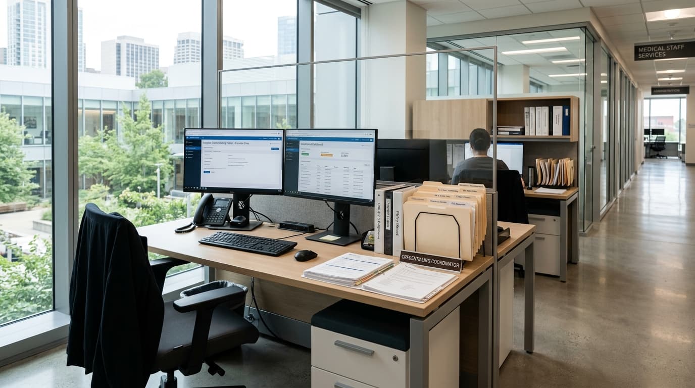 Medical staff services office and credentialing coordinator workspace